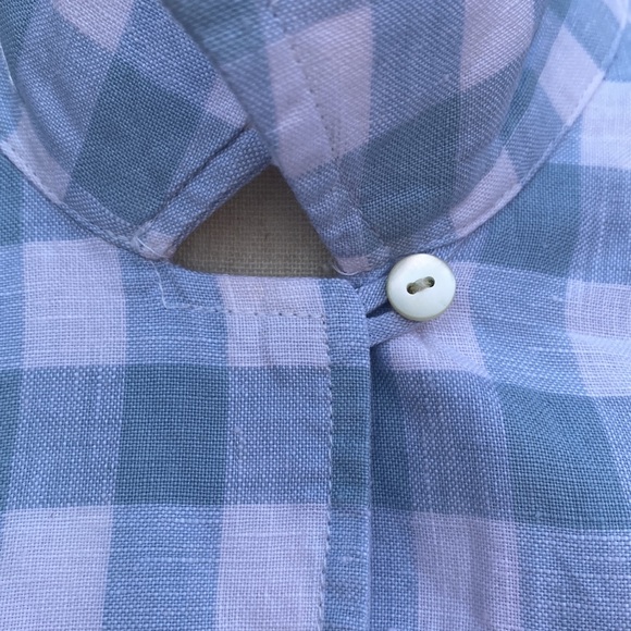 JONES NY Linen Powder💨Blue Gingham Tie-Front Peplum👙Blouse - Picture 2 of 5